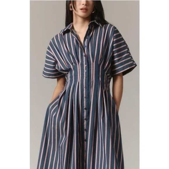 Anthropologie Exquise The Tobie Button-Front Pleated Shirt Dress - Picture 2 of 3